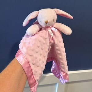 Pink Bunny Rabbit Lovey Baby Security Blanket Satin 16"x16" Soother